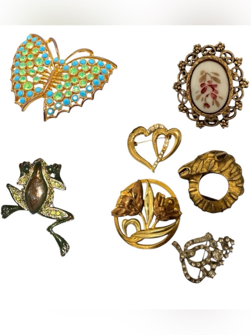 Today special Vintage  Mixed Gold-Tone and Multicolor Brooch Set